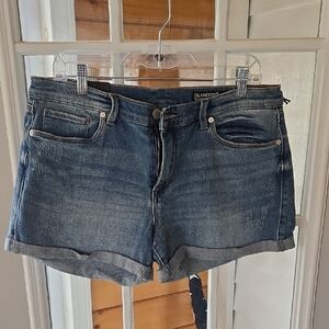 Blank NYC Distressed Indigo Roll-Cuff Denim Shorts